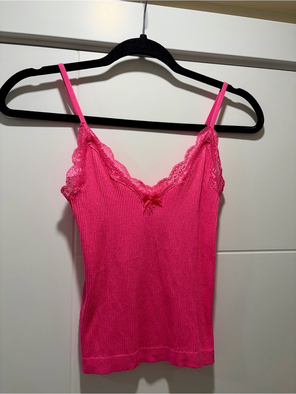 Forever 21 Hot Pink Lace-Trim Ribbed Cami Tank